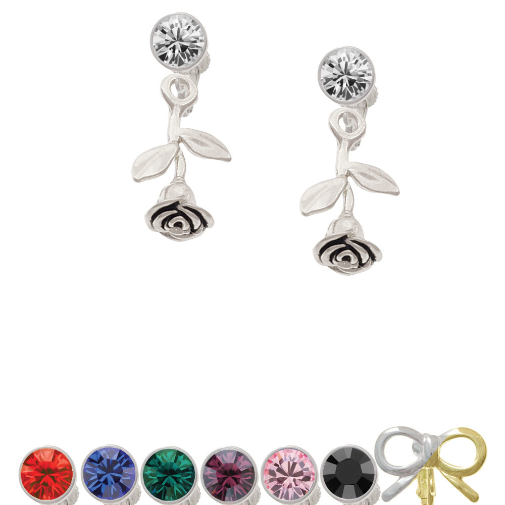 Stemmed Rose Crystal Clip On Earrings Image 1