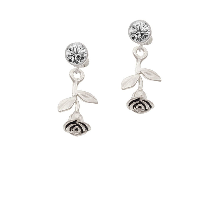 Stemmed Rose Crystal Clip On Earrings Image 1