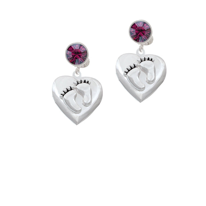 Baby Feet Heart Locket Crystal Clip On Earrings Image 8