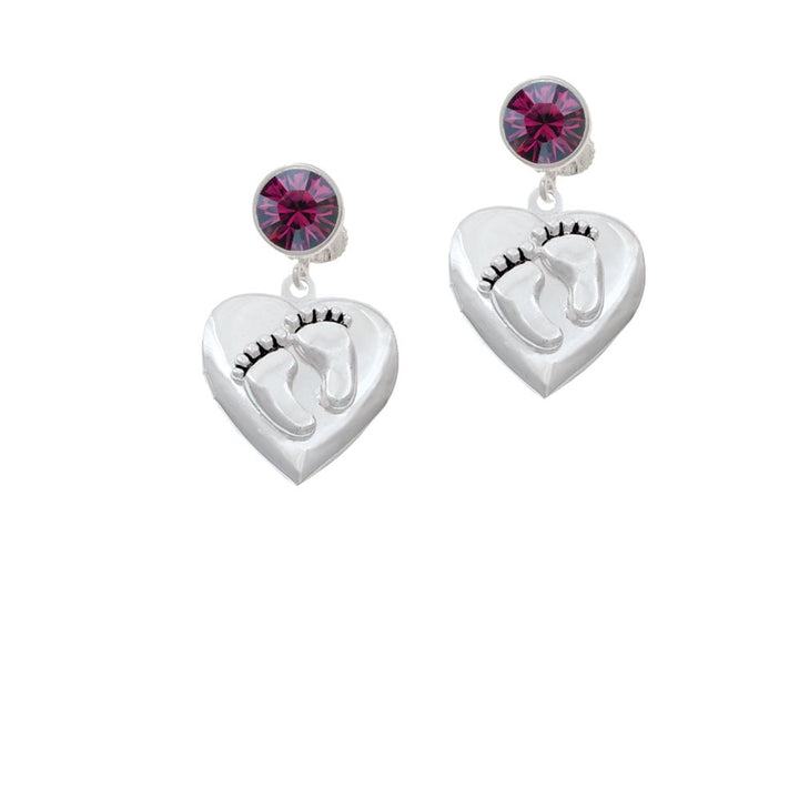 Baby Feet Heart Locket Crystal Clip On Earrings Image 1