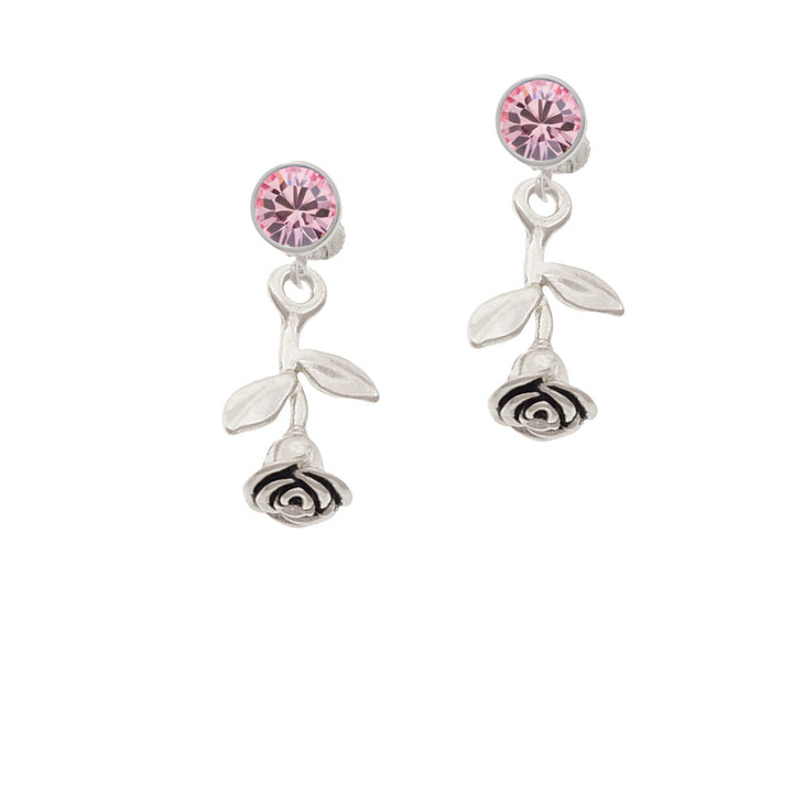 Stemmed Rose Crystal Clip On Earrings Image 4