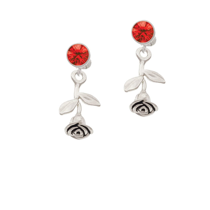 Stemmed Rose Crystal Clip On Earrings Image 4