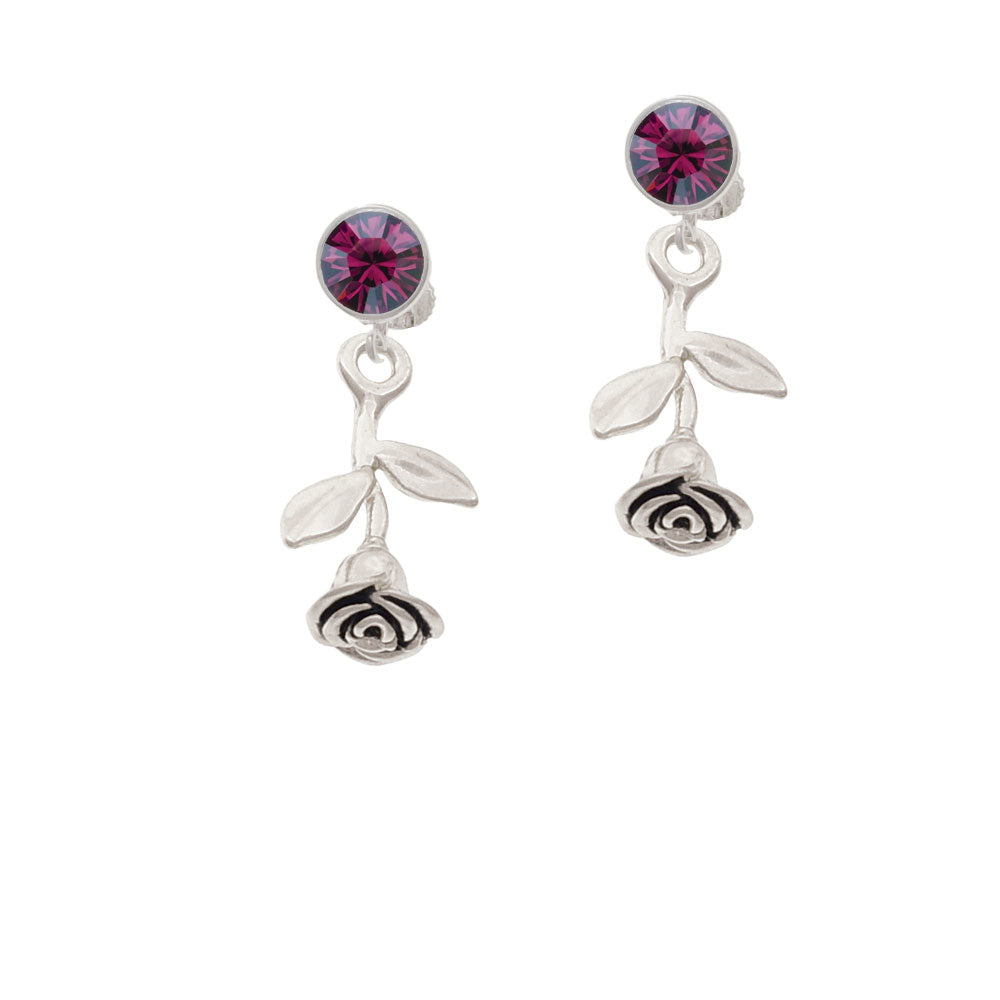 Stemmed Rose Crystal Clip On Earrings Image 8