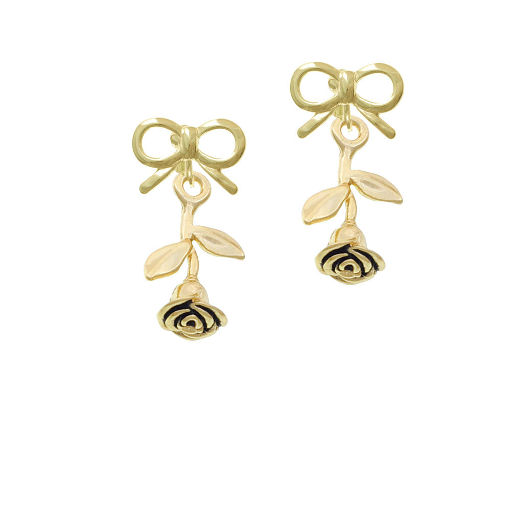 Gold Tone Stemmed Rose Crystal Clip On Earrings Image 10