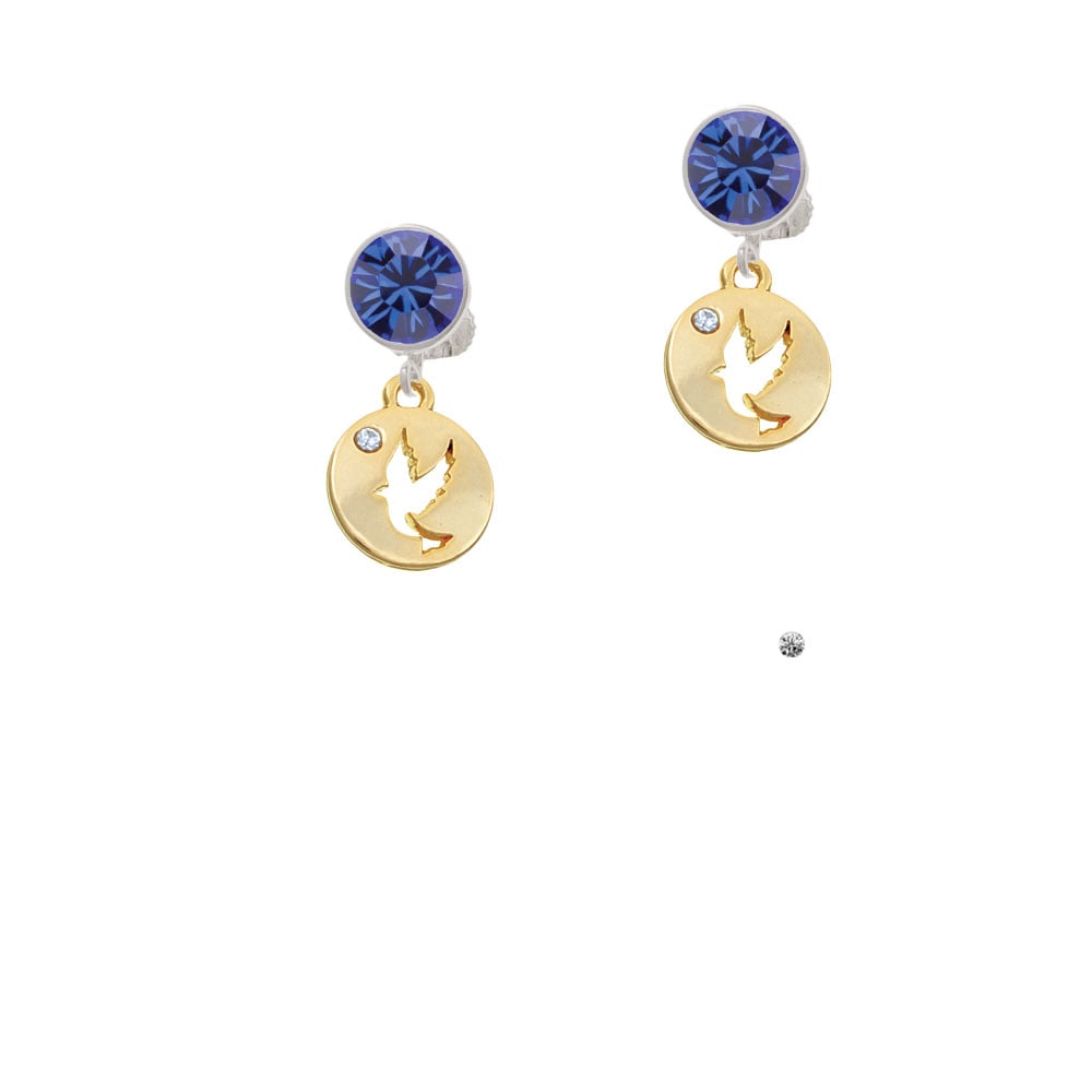 Gold Tone Dove Disc Crystal Clip On Earrings Image 1