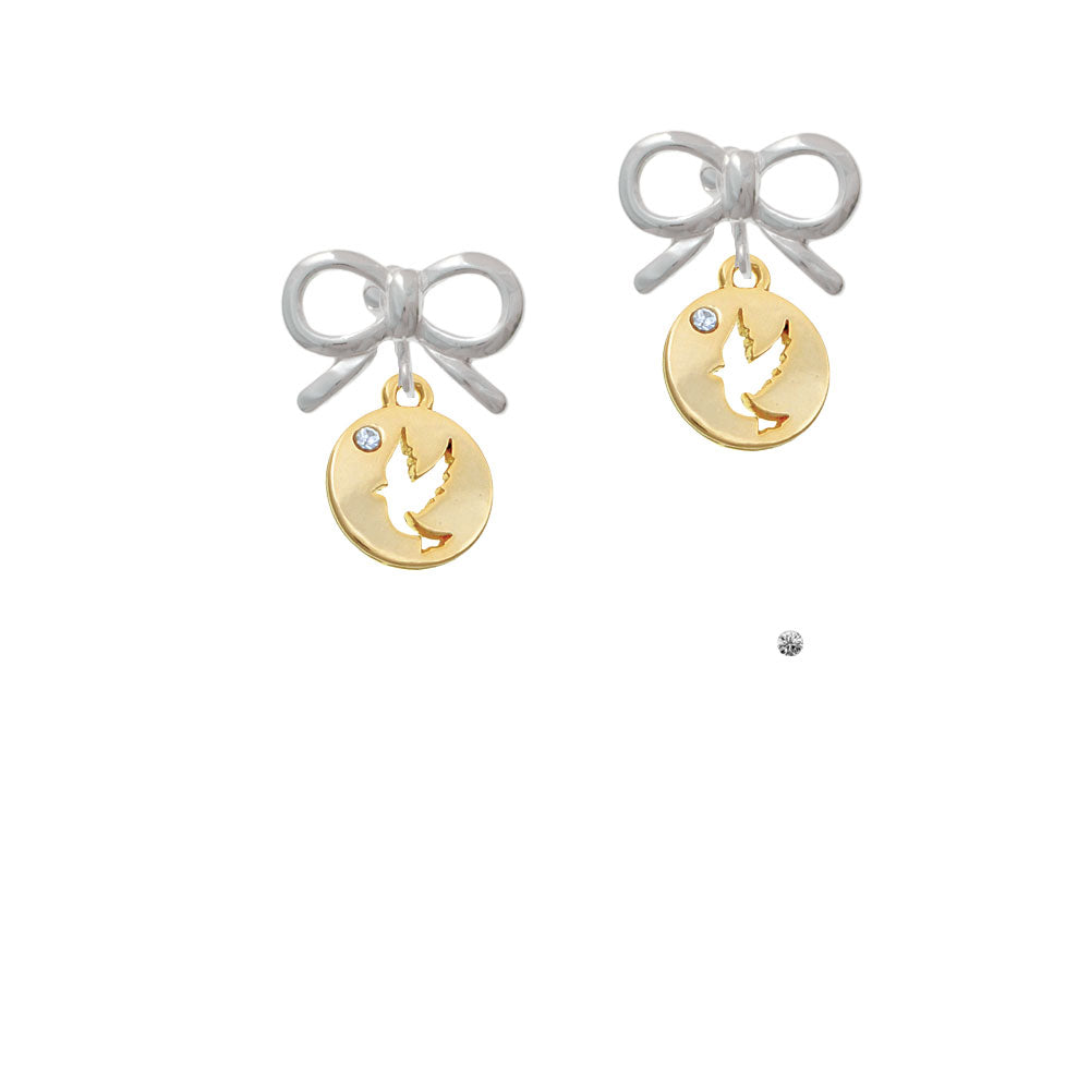 Gold Tone Dove Disc Crystal Clip On Earrings Image 9