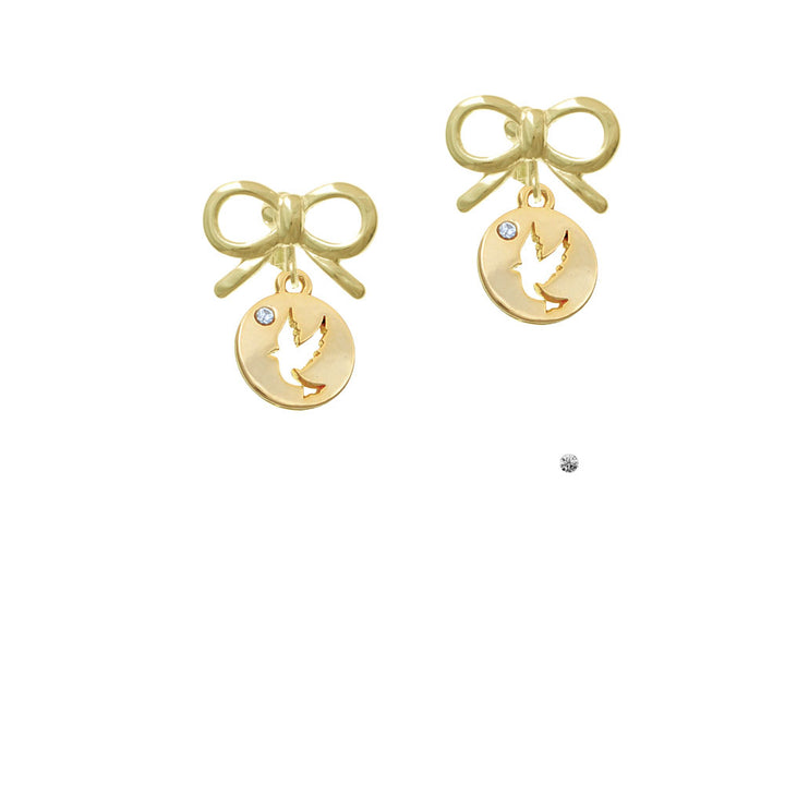 Gold Tone Dove Disc Crystal Clip On Earrings Image 10