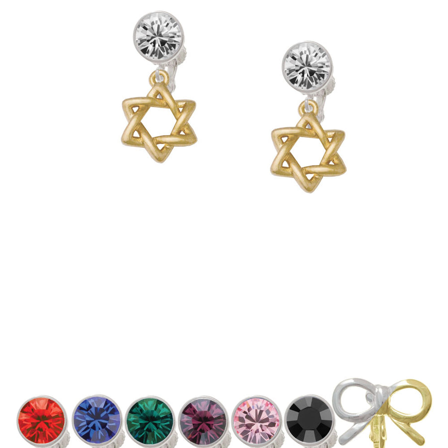 Gold Tone Woven Star of David Crystal Clip On Earrings Image 1