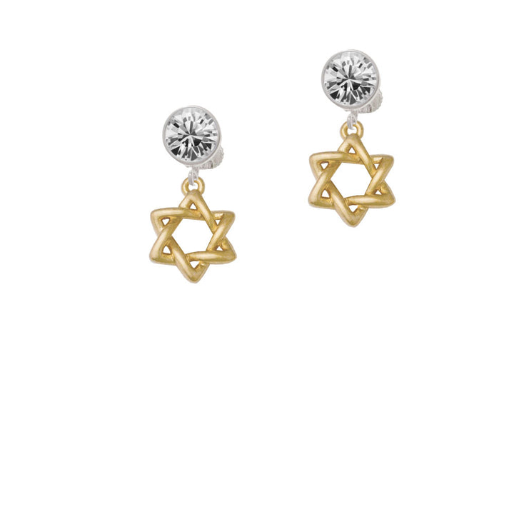 Gold Tone Woven Star of David Crystal Clip On Earrings Image 2