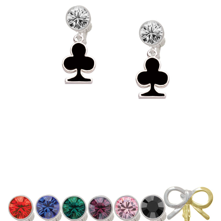 Card Suit - Black Club Crystal Clip On Earrings Image 1