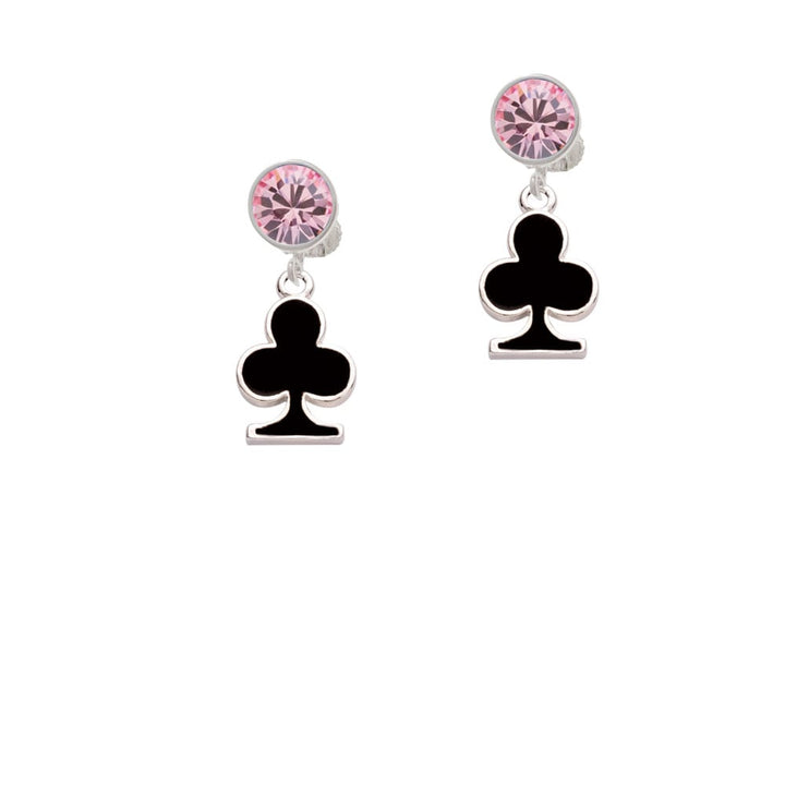 Card Suit - Black Club Crystal Clip On Earrings Image 1