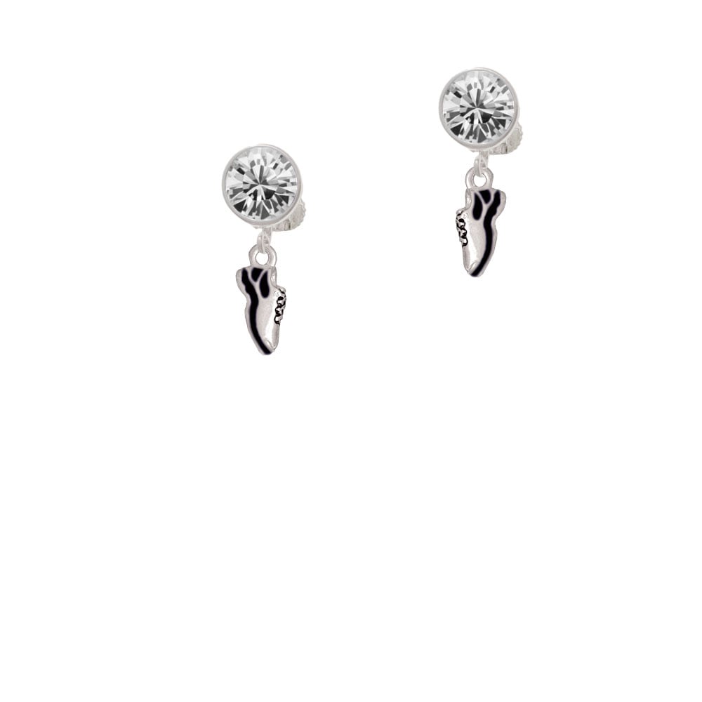 Mini Black Running Shoe Crystal Clip On Earrings Image 1