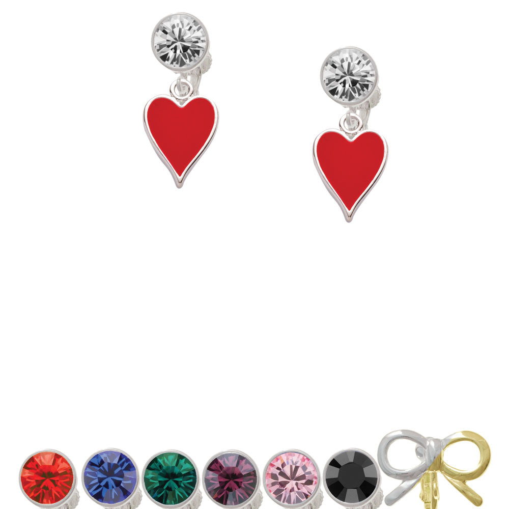 Card Suit - Red Heart Crystal Clip On Earrings Image 1