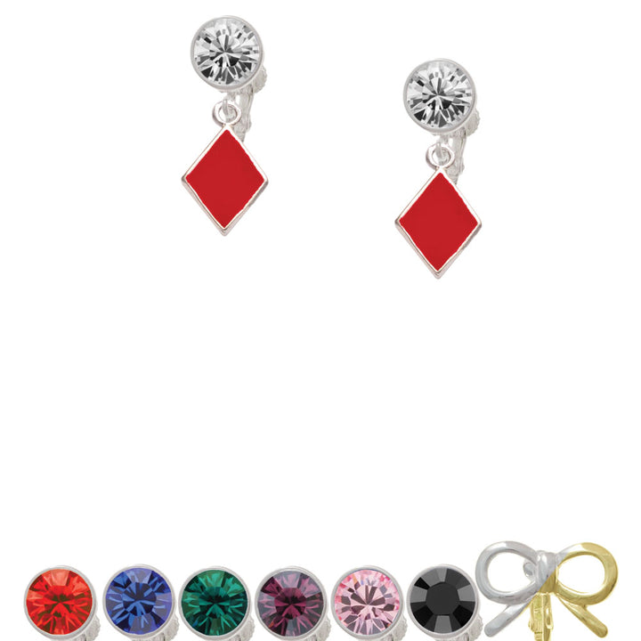 Card Suit - Red Diamond Crystal Clip On Earrings Image 1