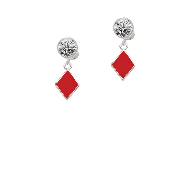 Card Suit - Red Diamond Crystal Clip On Earrings Image 2