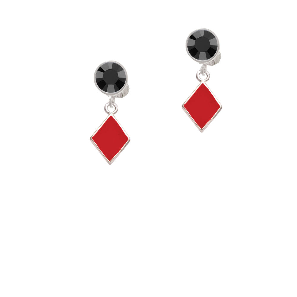 Card Suit - Red Diamond Crystal Clip On Earrings Image 3