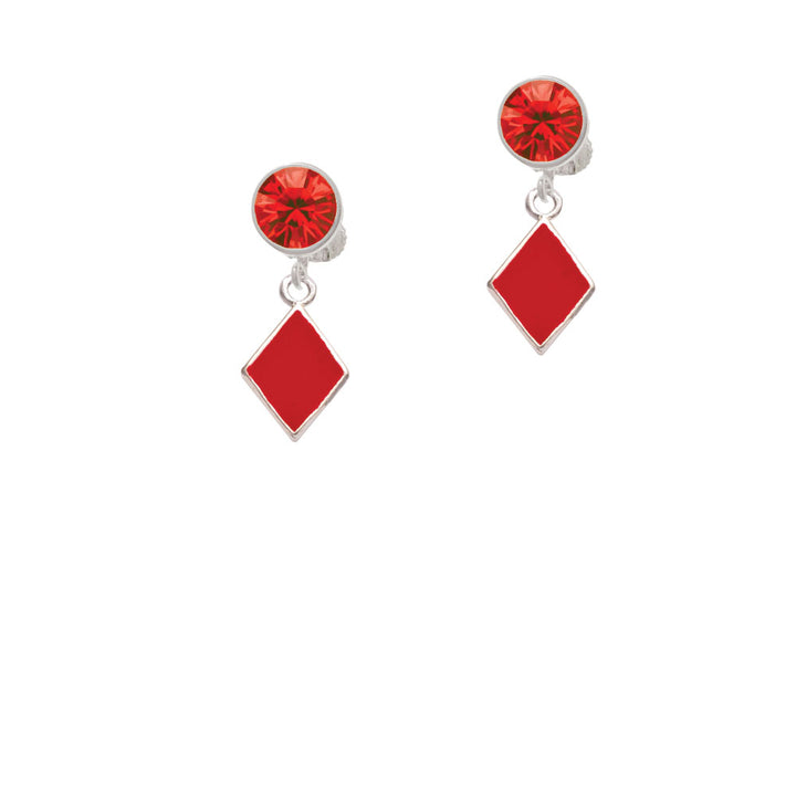 Card Suit - Red Diamond Crystal Clip On Earrings Image 4