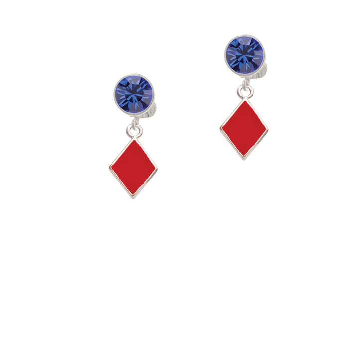 Card Suit - Red Diamond Crystal Clip On Earrings Image 7