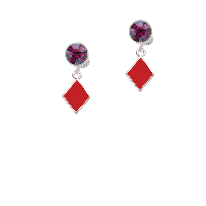 Card Suit - Red Diamond Crystal Clip On Earrings Image 8