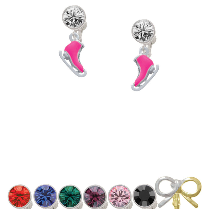 3-D Hot Pink Ice Skate Crystal Clip On Earrings Image 1