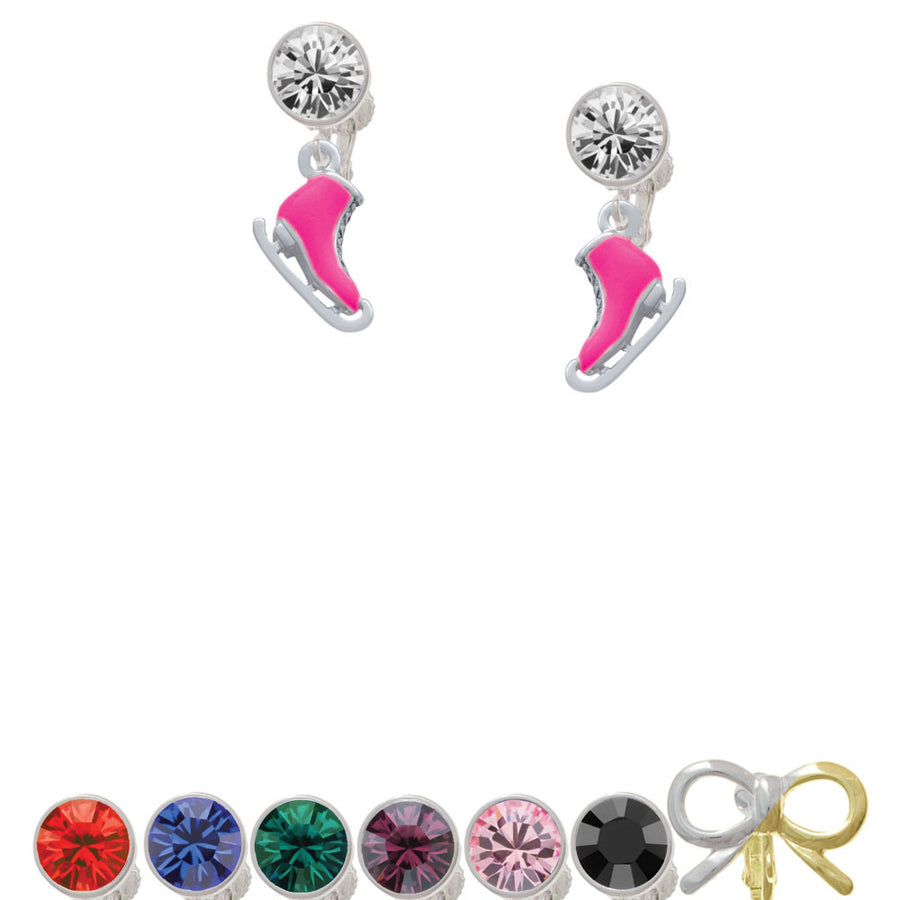 3-D Hot Pink Ice Skate Crystal Clip On Earrings Image 1