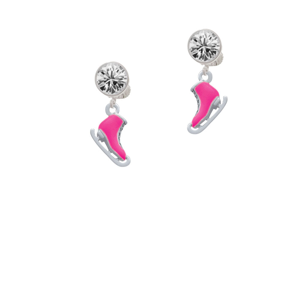 3-D Hot Pink Ice Skate Crystal Clip On Earrings Image 2