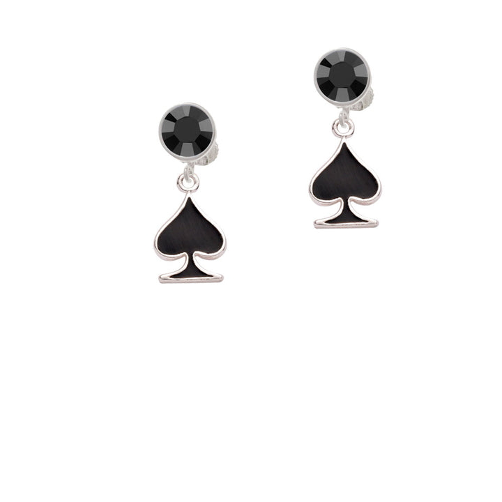 Card Suit - Black Spade Crystal Clip On Earrings Image 3