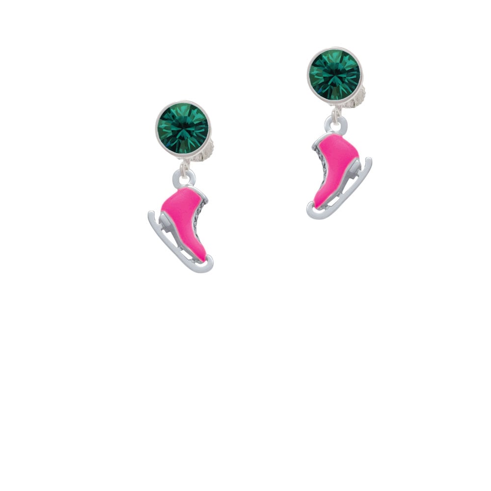 3-D Hot Pink Ice Skate Crystal Clip On Earrings Image 1