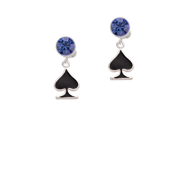 Card Suit - Black Spade Crystal Clip On Earrings Image 1