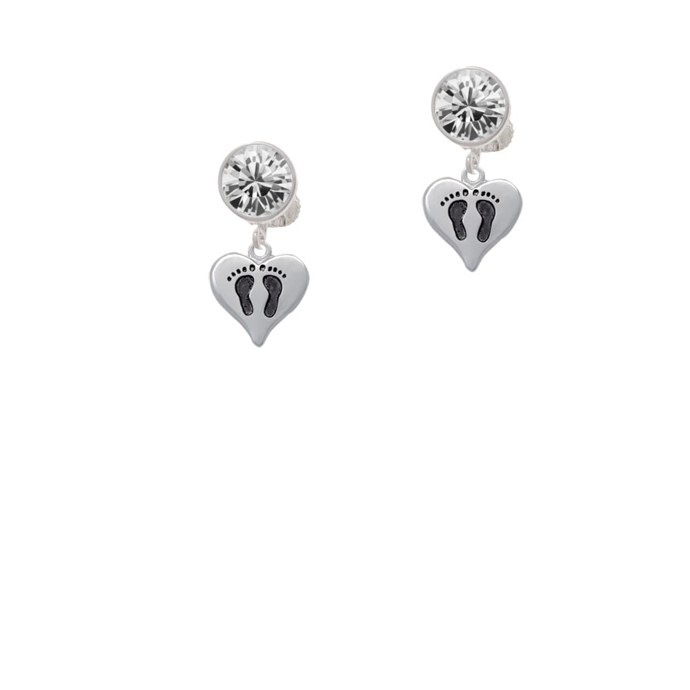 Small Heart with Baby Feet Crystal Clip On Earrings Image 2