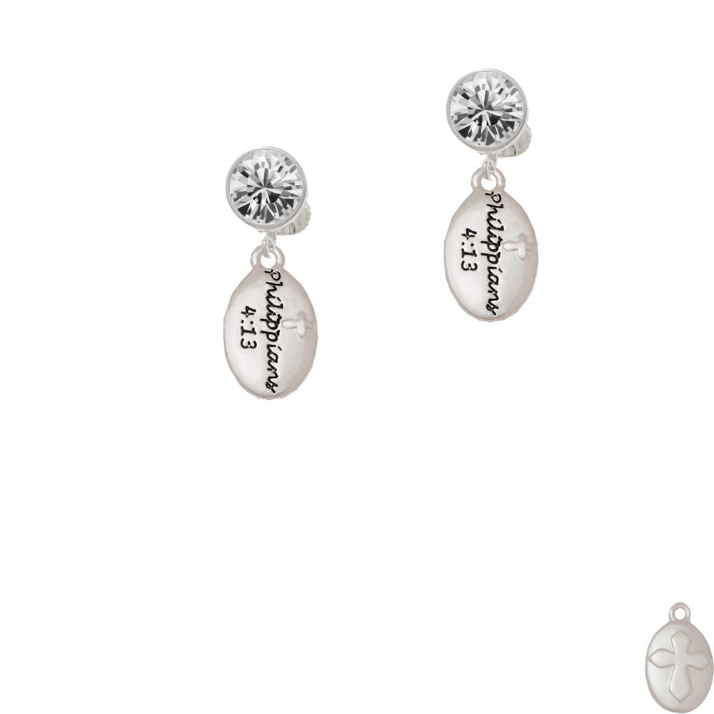 Bible Verse Philippians 4:13 Crystal Clip On Earrings Image 2