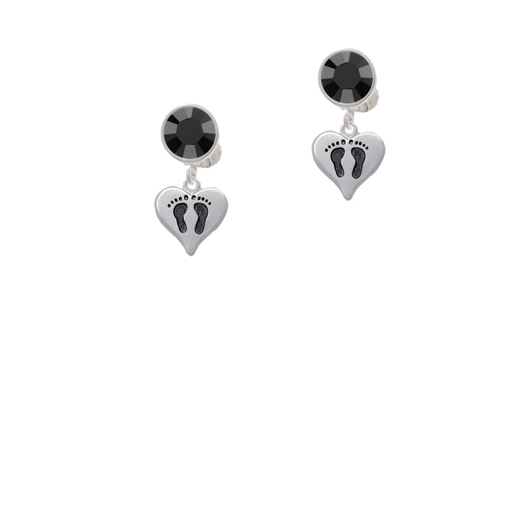 Small Heart with Baby Feet Crystal Clip On Earrings Image 3