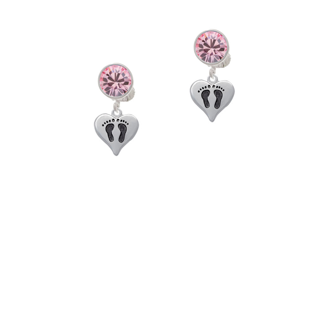 Small Heart with Baby Feet Crystal Clip On Earrings Image 4