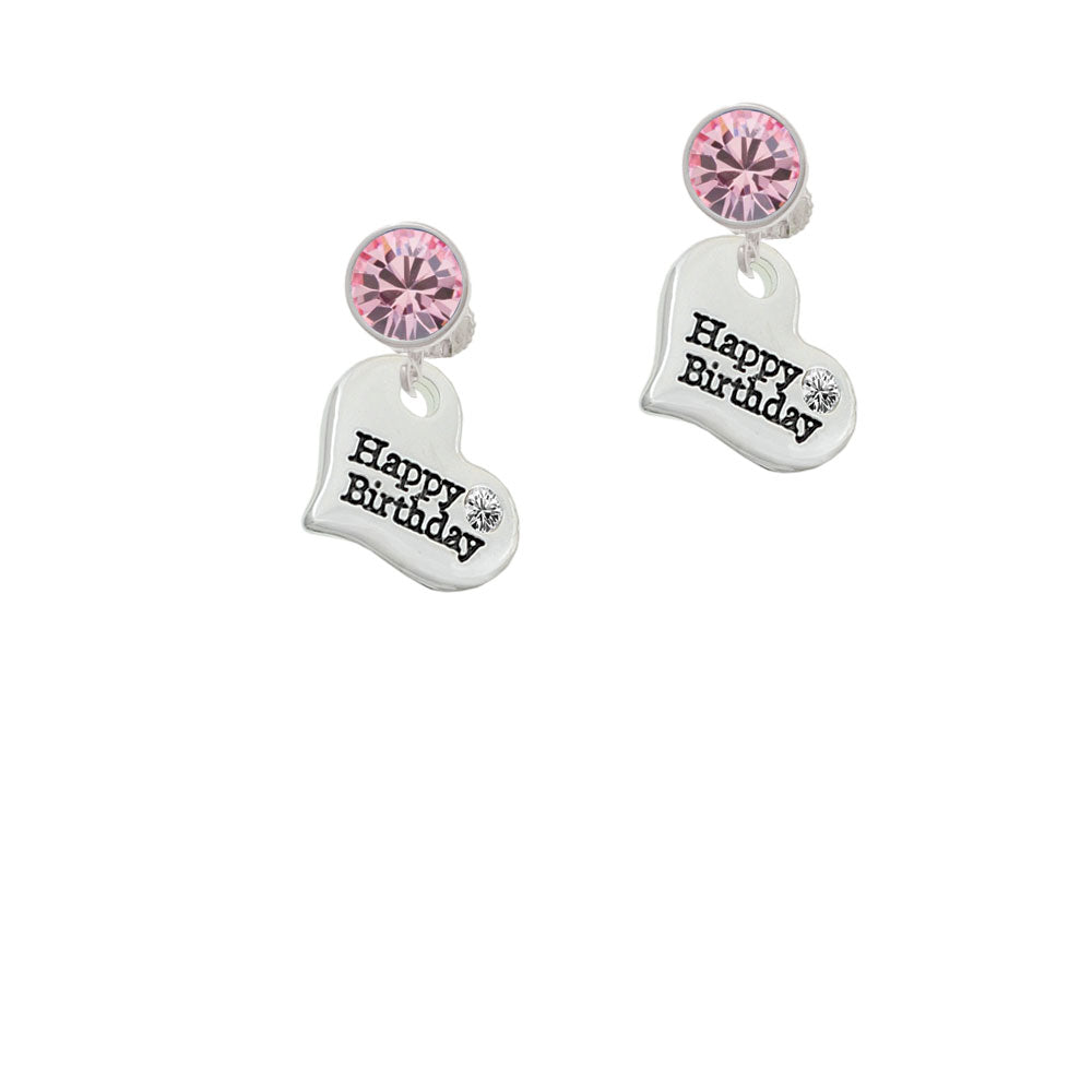 Large Happy Birthday Heart Crystal Clip On Earrings Image 4