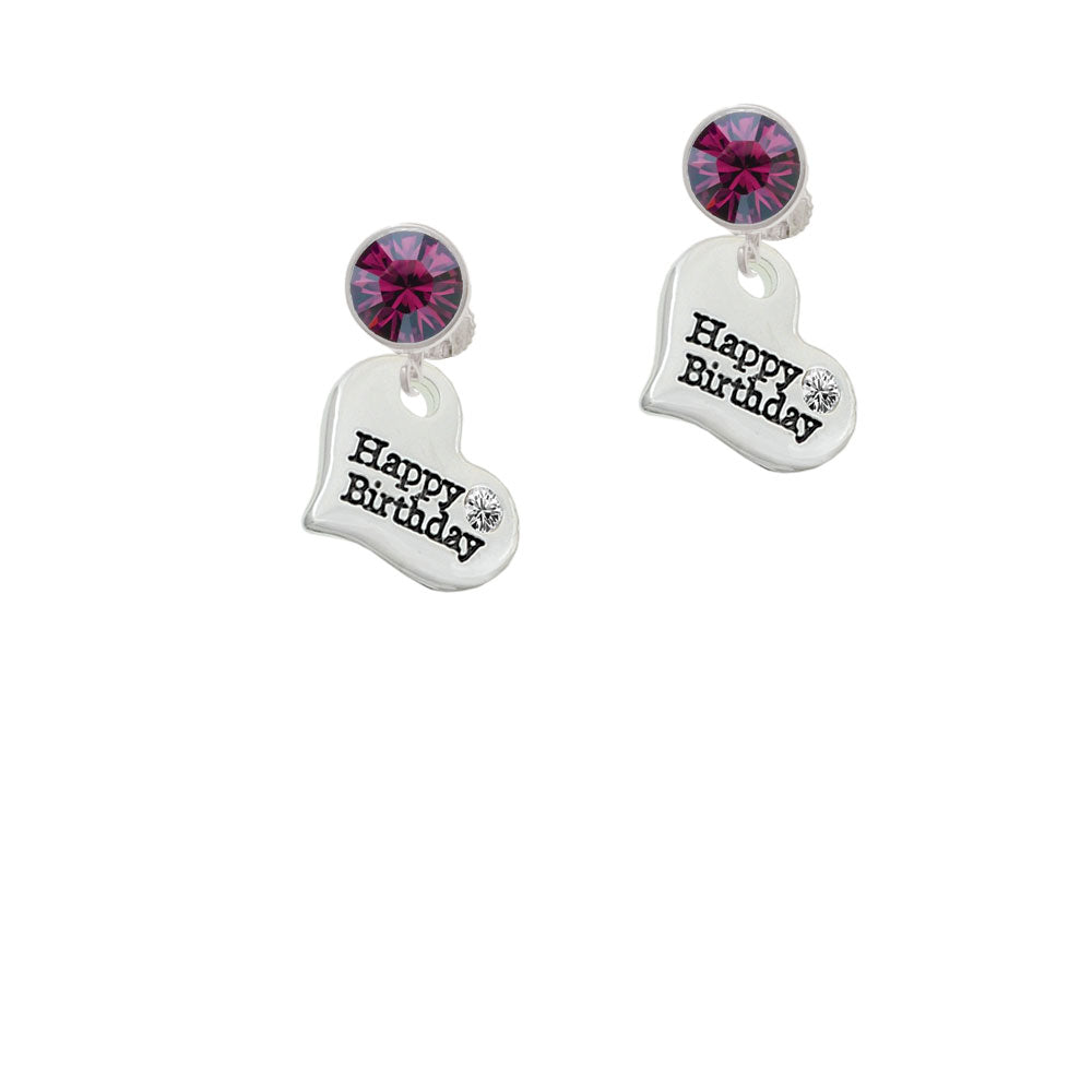 Large Happy Birthday Heart Crystal Clip On Earrings Image 8