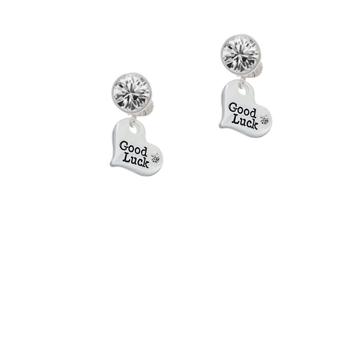 Small Good Luck Heart Crystal Clip On Earrings Image 2