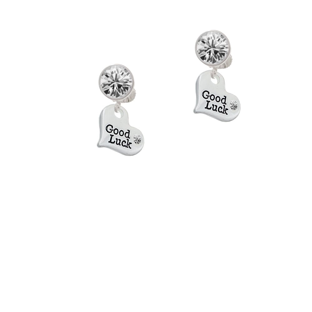 Small Good Luck Heart Crystal Clip On Earrings Image 1