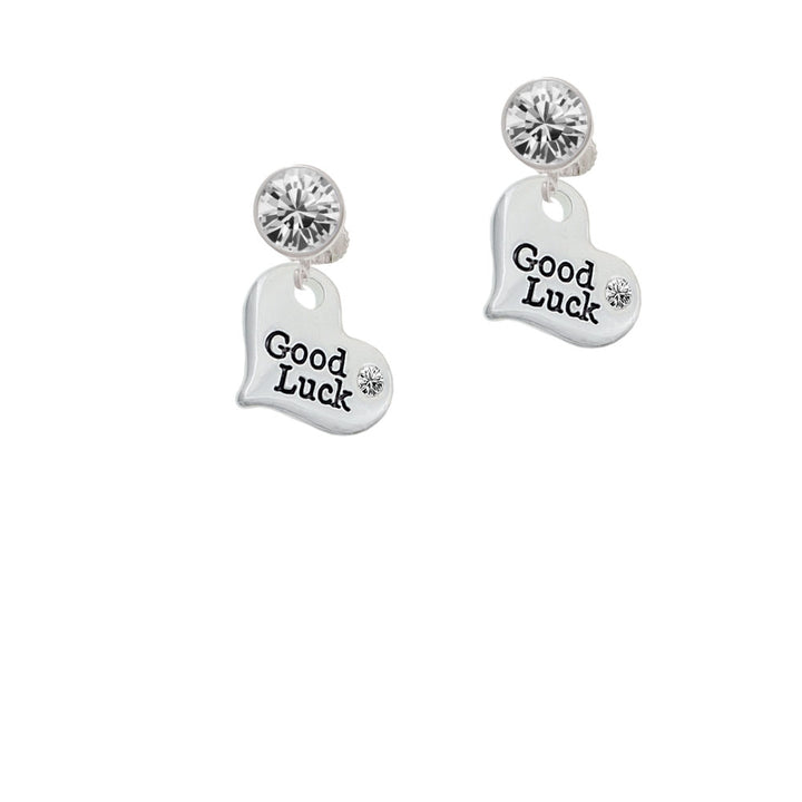 Large Good Luck Heart Crystal Clip On Earrings Image 2