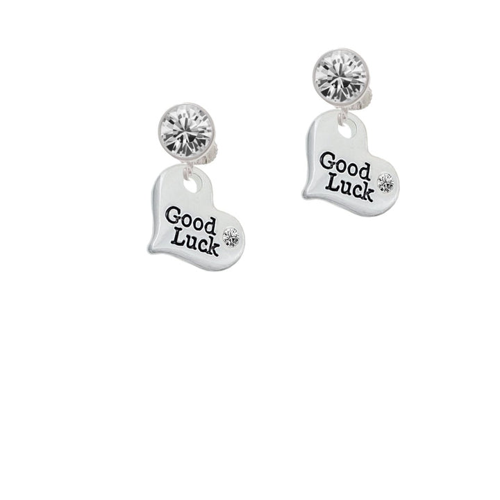 Large Good Luck Heart Crystal Clip On Earrings Image 1