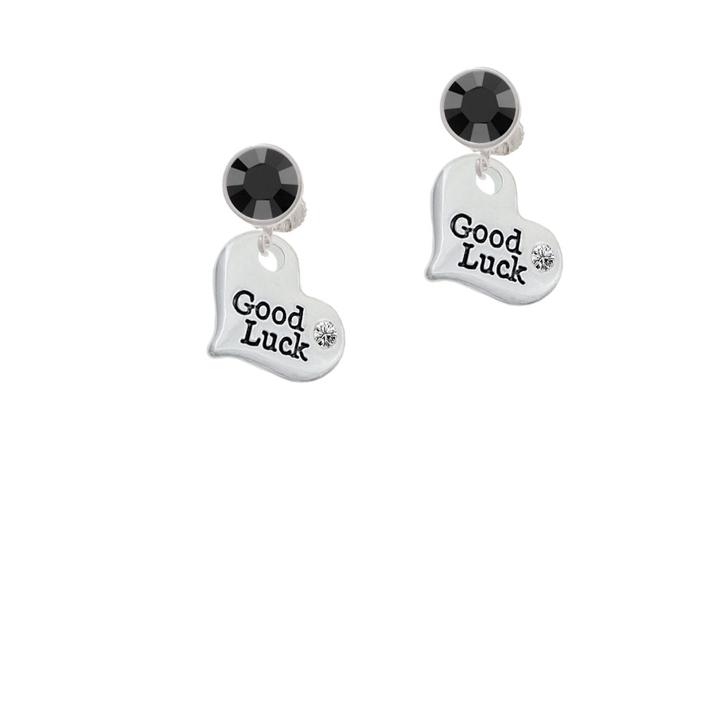 Large Good Luck Heart Crystal Clip On Earrings Image 3