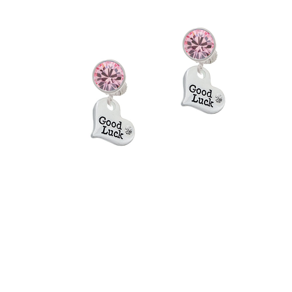 Small Good Luck Heart Crystal Clip On Earrings Image 4