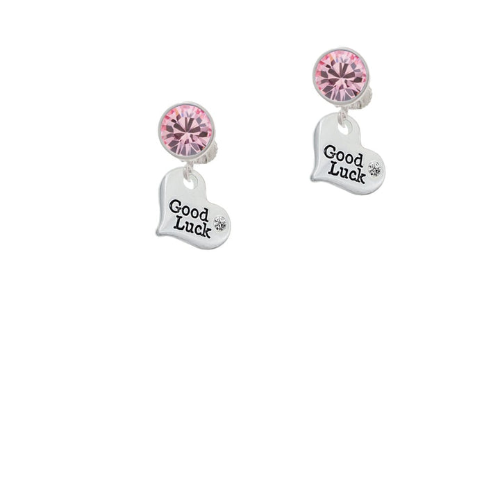 Small Good Luck Heart Crystal Clip On Earrings Image 1