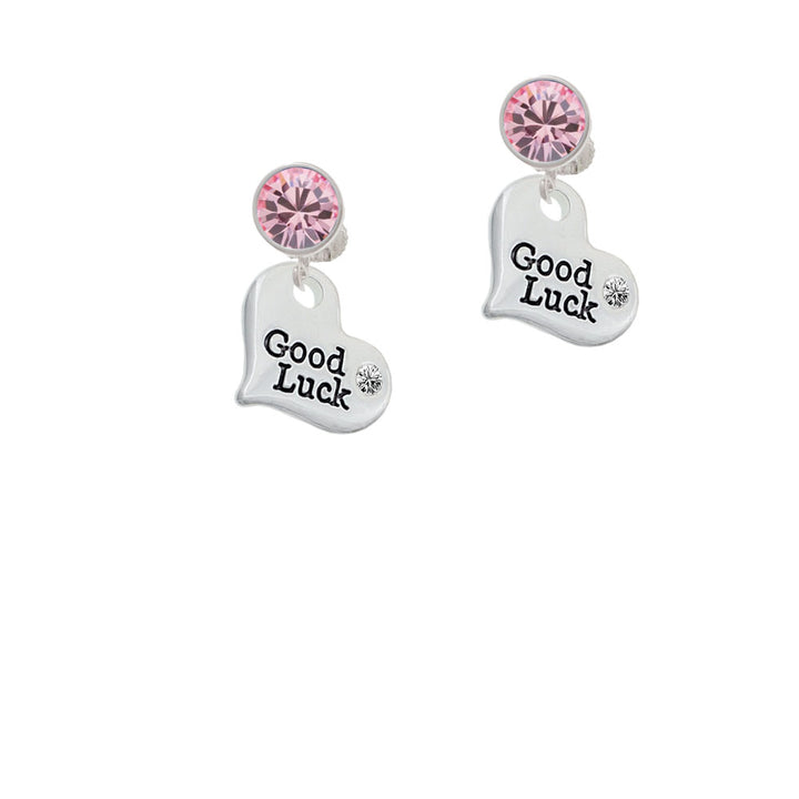 Large Good Luck Heart Crystal Clip On Earrings Image 4