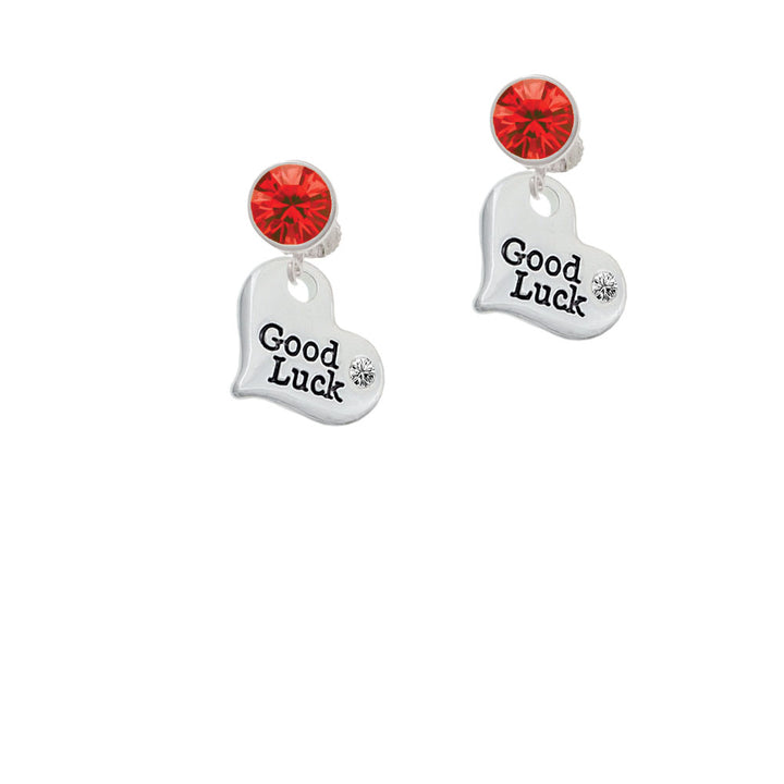 Large Good Luck Heart Crystal Clip On Earrings Image 4