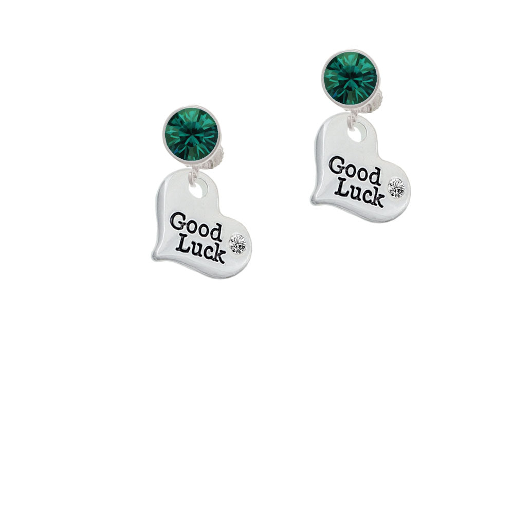 Large Good Luck Heart Crystal Clip On Earrings Image 6