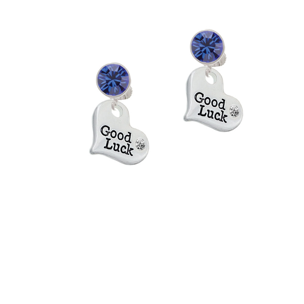 Large Good Luck Heart Crystal Clip On Earrings Image 7