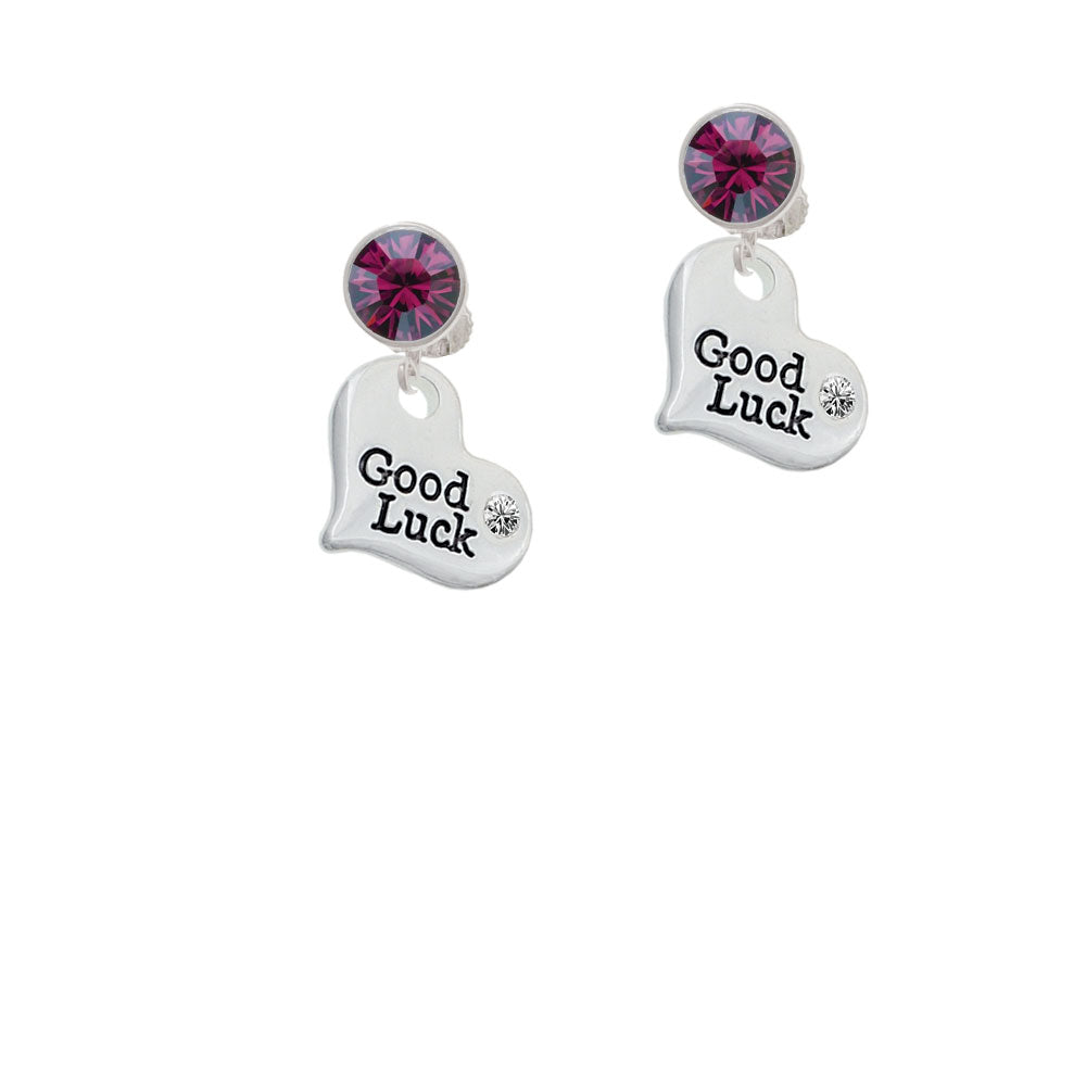 Large Good Luck Heart Crystal Clip On Earrings Image 8