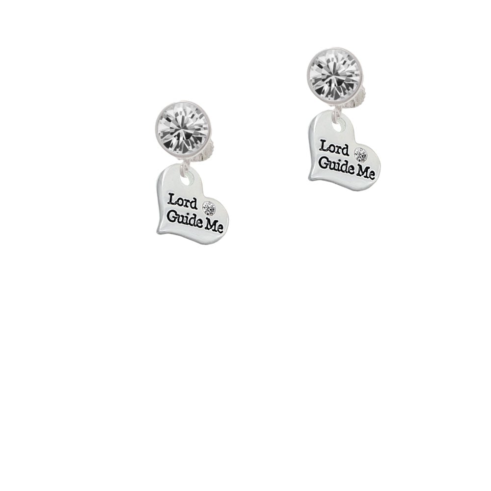 Small Lord Guide Me Heart Crystal Clip On Earrings Image 2