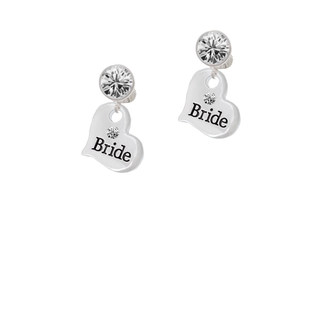 Large Bride Heart Crystal Clip On Earrings Image 1