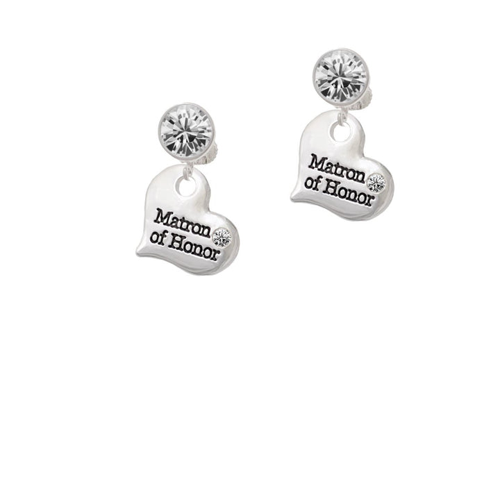 Large Matron of Honor Heart Crystal Clip On Earrings Image 1